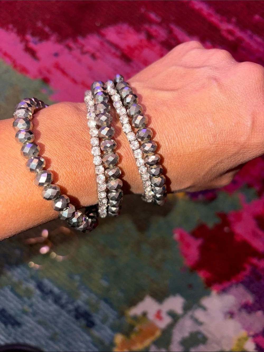Faceted Hematite Beaded Stretch Bracelet Set - Women Jewelry